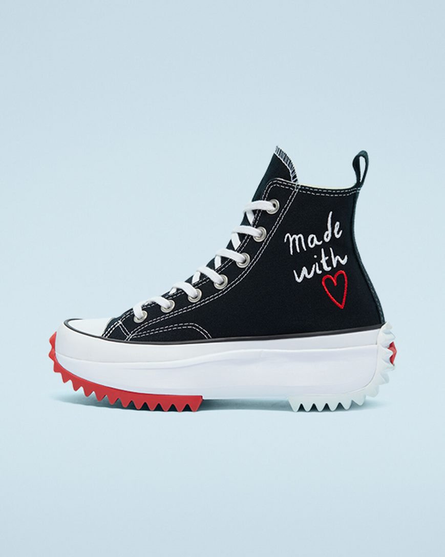 Men's Converse Run Star Hike Made With Love High Top Platform Shoes Black / White / Red | AU 64539Y